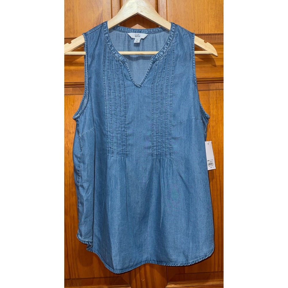 Croft & Barrow Women's Blue Chambray Pin-tuck Sleeveless Top Petite Medium